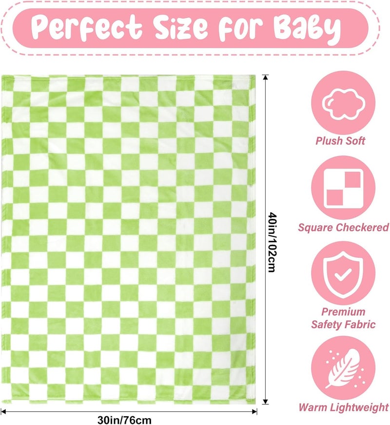 GreatBba Plush Checkered Baby Blanket for Boys Girls Nursery, 30"*40" Warm Short Fleece Blanket Neutral for Infant Newborn, Small Fuzzy for Sleeping, Chenille or Stroller (Wine Green&White) - Image 5